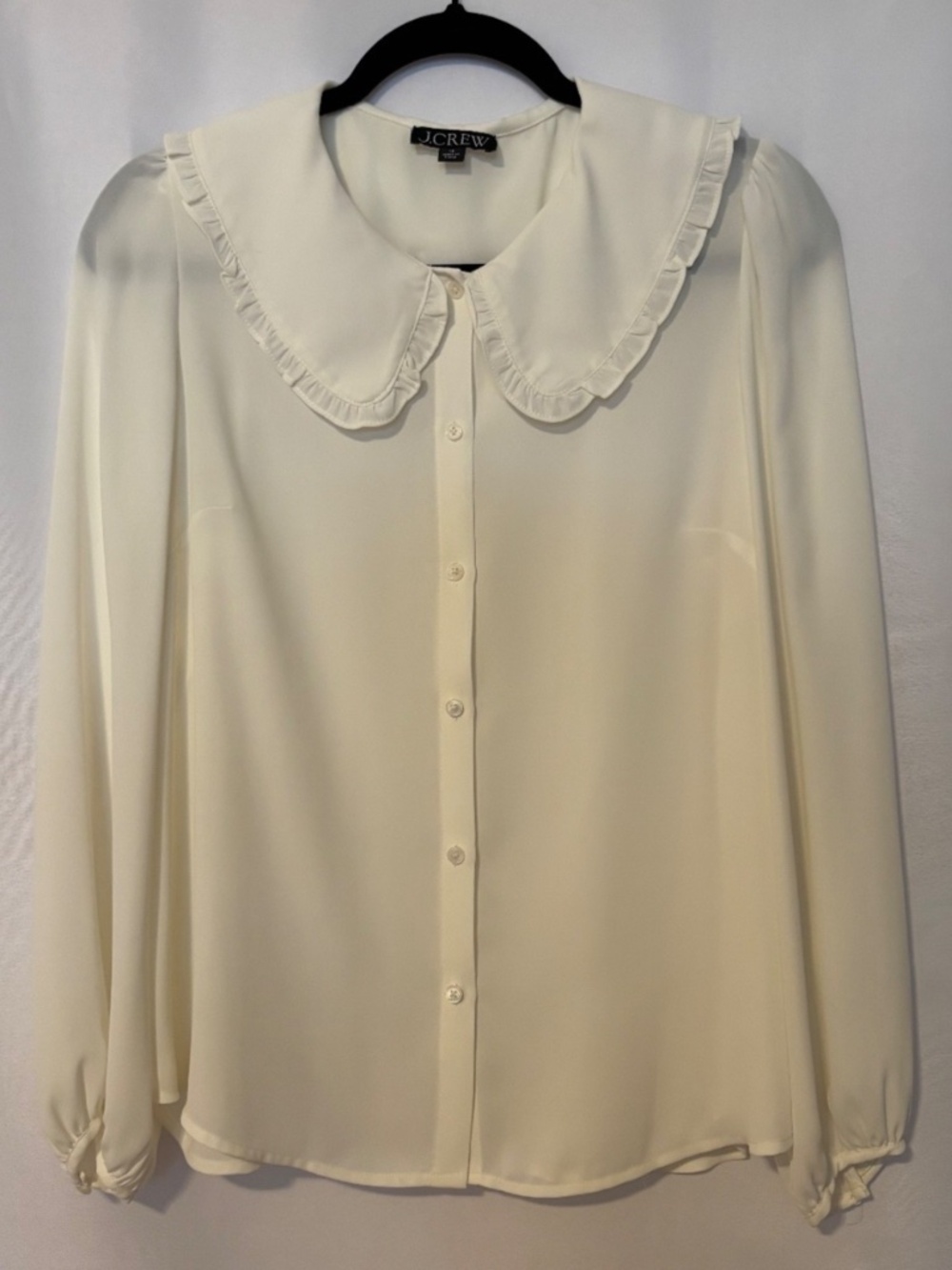 J.Crew Ivory Blouse Size 10 Peter Pan Collar Long Sleeve Button Front